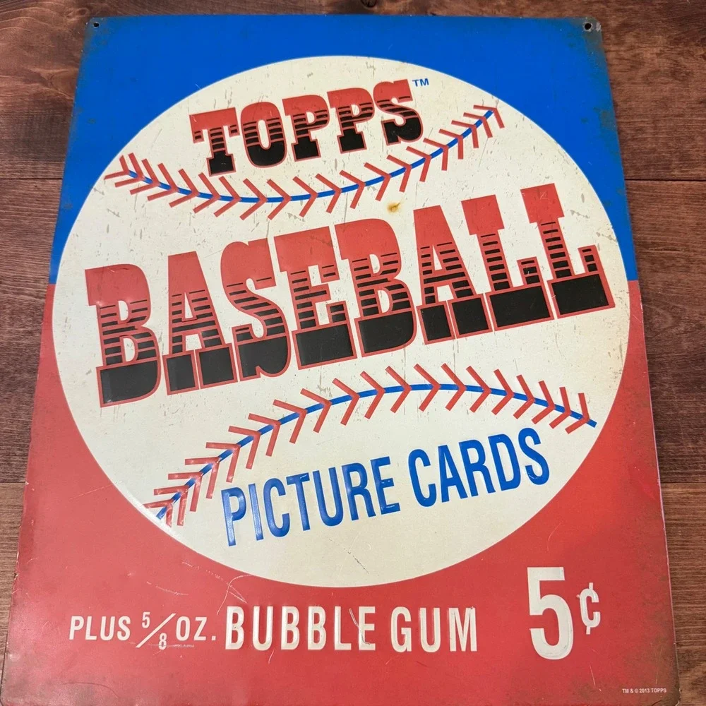 Topps Baseball Picture Cards Vintage Style Embossed Tin Metal Sign 5 Cent Retro